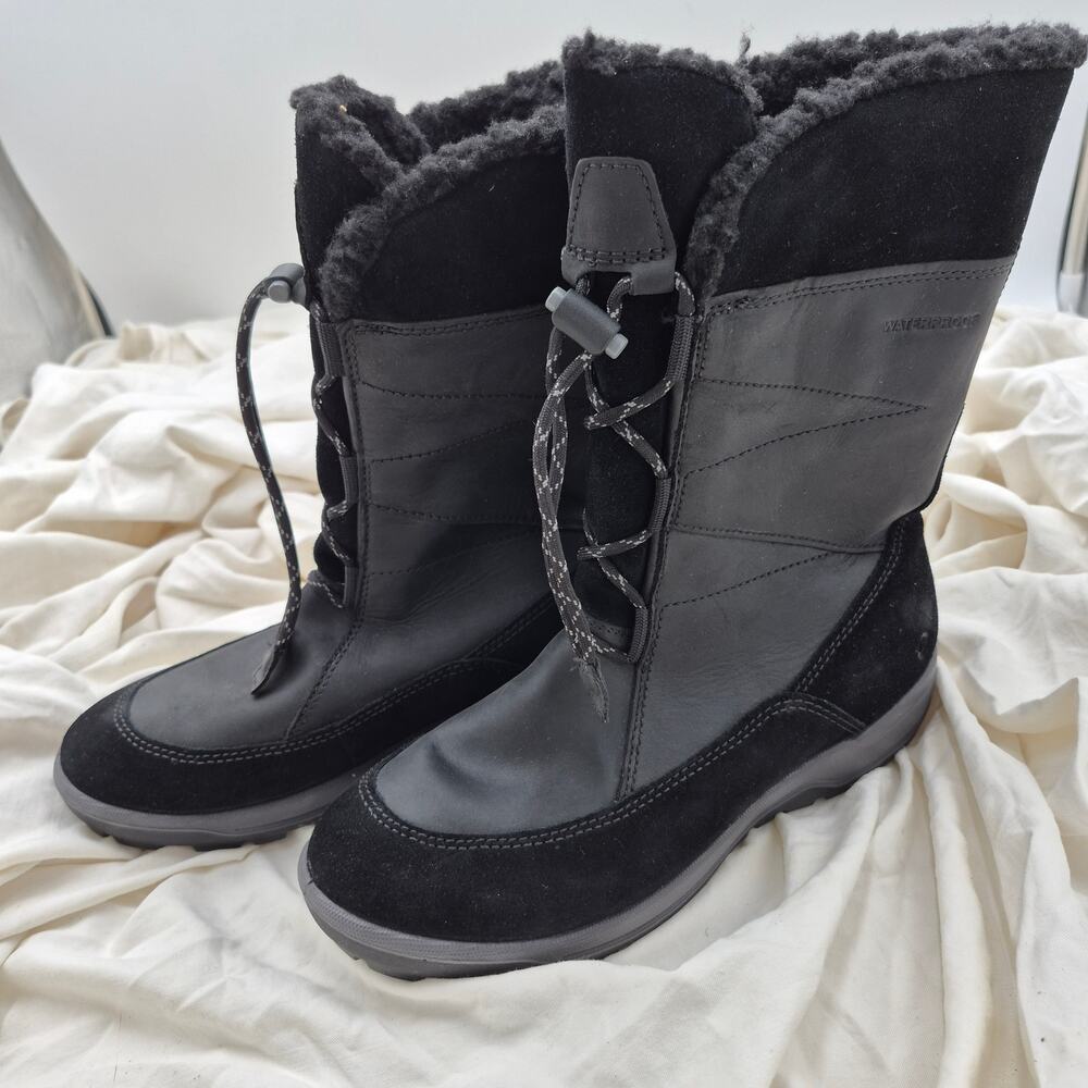 NEW ECCO Trace Lite Nubuck Waterproof Winter Boots Black Women's EU 38 US 7-7.5